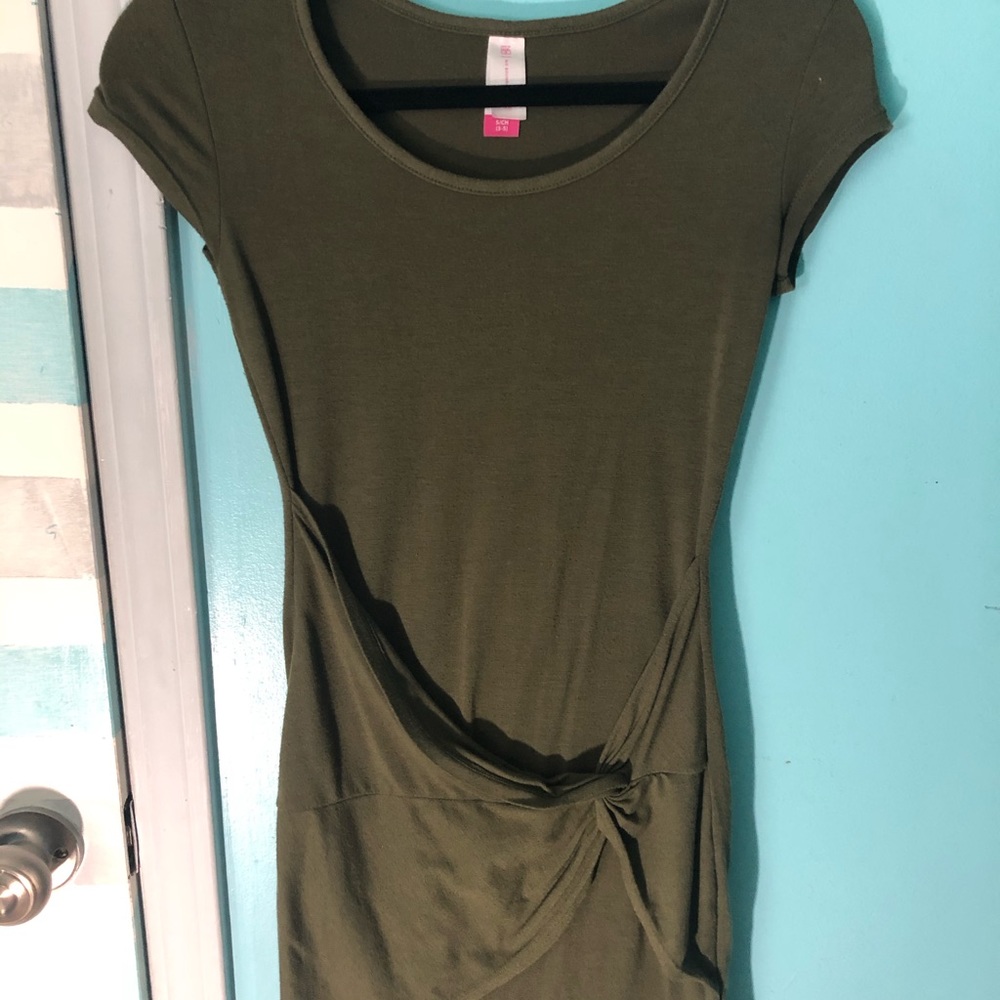 Olive green skin tight dress with tied detail